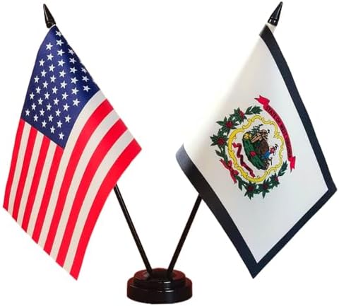 America & West Virginia Twin Desk Flag, US West Virginia Table Flags, 8 x 5 Inches American & West Virginia Deluxe Desk Flag Set - Miniature USA & West Virginia Stick Flag with Flag Stand image 3