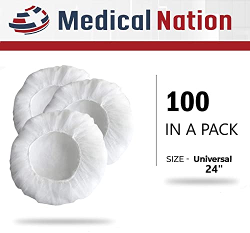 Medical Nation 24" Hair Net Disposable Bouffant Caps |100 Pack, White| Hairnets, Hair Cover, Non-Pleated Unisex | Perfect For Work, Medical, Labs, Nurse, Tattoo, Hair Nets Food Service| Size 24" White #TOP2