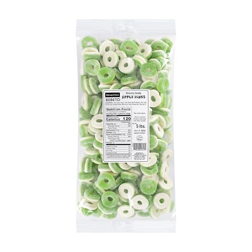 Kervan Candy Bebeto Apple Rings - Fruity, Soft, Sweet & Sour Gummy Ring Candy Bulk for Kids, Gift Snacks and Parties - Apple Gummies Big Party Size Bag (5 lbs)