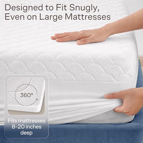 Image of Ultra Soft Waterproof Mattress Protector California King - 6-21 inch Deep Pocket with Leak-Proof Edge Protection - Noiseless & Cooling Soft-Touch Viscose Made from Bamboo - Machine Washable (White)