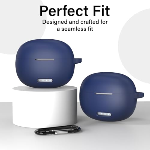 Image of Sounce Earphone Case Cover for Boult Audio W20 TWS Soft Silicone Skin Case Cover Shock Absorbing Protective Case with Keychain [Front LED Visible] - Blue