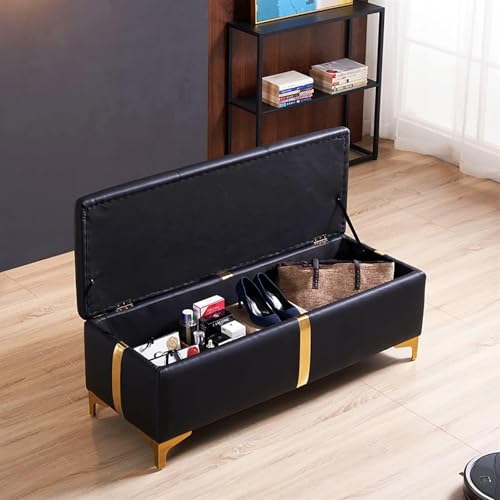 Banco otomano rectangular de piel sintética para el final de la cama con arcón elevable 4