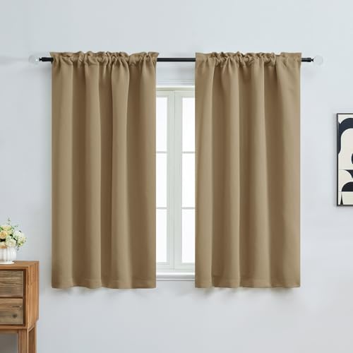 Image of Taupe Short Blackout Curtains for Bedroom 54 Inches Long 2 Panels, Modern Window Treatment Solid Thermal Insulated Curtains for Living Room, Dual Rod Pocket Blackout Drapes, 2x40Wx54L Inches