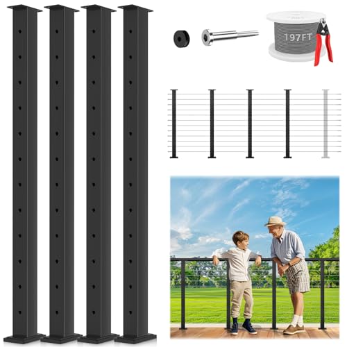 Gyykzz 42" One-Stop Cable Railing Post Kits, 4 Pack Fixed