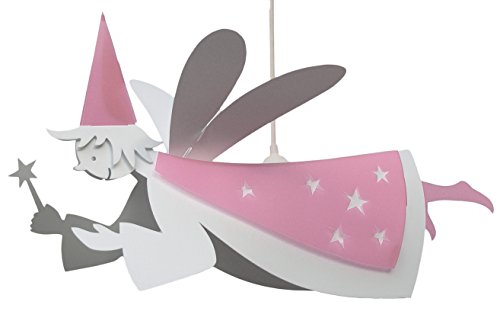 R&M Coudert Lampe de Plafond Suspension Chambre Enfant Fee Blanc et Rose Cover