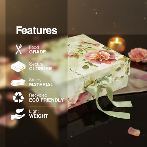 Image of RBS - MEDIUM Gift Box (26x26x10cm) Decorative Gift Packing Box with Ribbon (1 Pack) Holds Upto 8 kg Hamper Boxes for Gift Empty All Occasions Reuse Gift Box for Packaging (M-Petals & Promises)