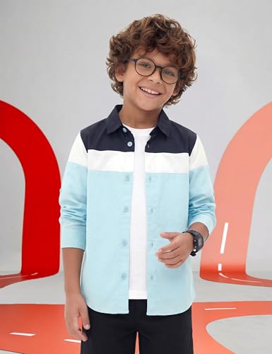 Image of Amazon Brand - Symbol Boys 100% Cotton Color Block Casual Shirt | Full Sleeves | Regular Fit | Age 2-14 Years