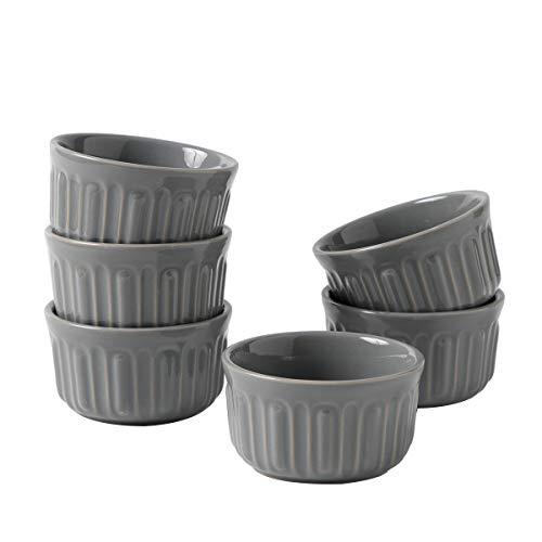 FE Auflaufförmchen, Rom, 227 ml, ofenfest, Vanillenbecher, 6 Stück, Porzellan, zum Backen, Creme, Brulee und Pudding (Zementgrau) Cover