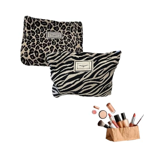 HAYGEM 2 Pièces Trousse Leopard Noir et Blanc, Petite Trousse de Toilette Multifonctionnel,...