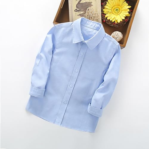KAGAYD Boys Button Down Dress Shirts Kids Solid Color Long Sleeve Formal Shirt Easter Tops2