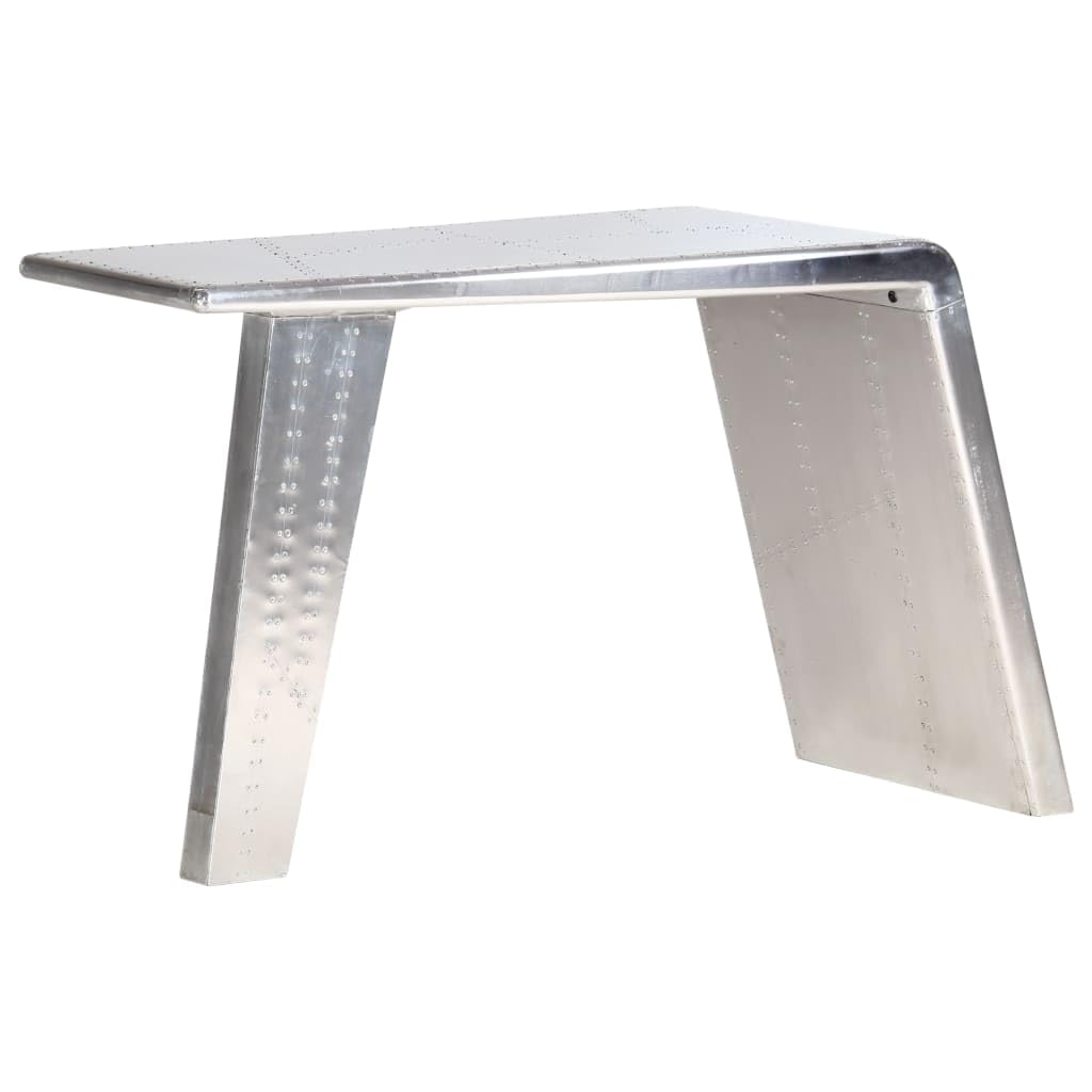 Scrivania effetto ala di aereo, argento metallo e MDF, 112 x 50 x 76 cm, per computer portatile, ufficio, segretario con grande ripiano e spazio di archiviazione, per home office e gaming