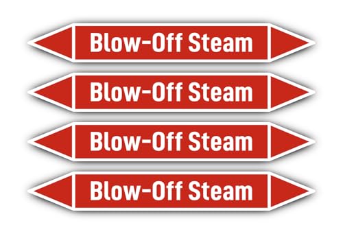 Aufkleber: 300x45 mm, 4 Stück - Group 2 - Steam - Rohrleitungskennzeichnung - nach DIN 2403 - Sprache: englisch - Blow-Off Steam