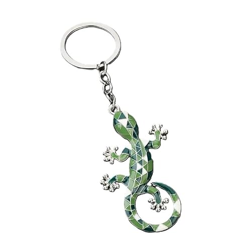 4Trails Gecko Lizard Keychain Lucky Keyring Geometric Pattern, Metal Design Great Gift Pink Green