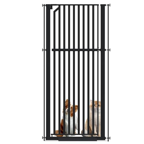 Image of Glaf Extra Tall Pet Gate 63" Pressure Mounted Cat Door Safety Metal Cat Gate Adjustable Width Dog Door Auto-Close Dog Gate for Doorways, Stairs, Kitchen, Hallway (Black, 29.92-33.46")
