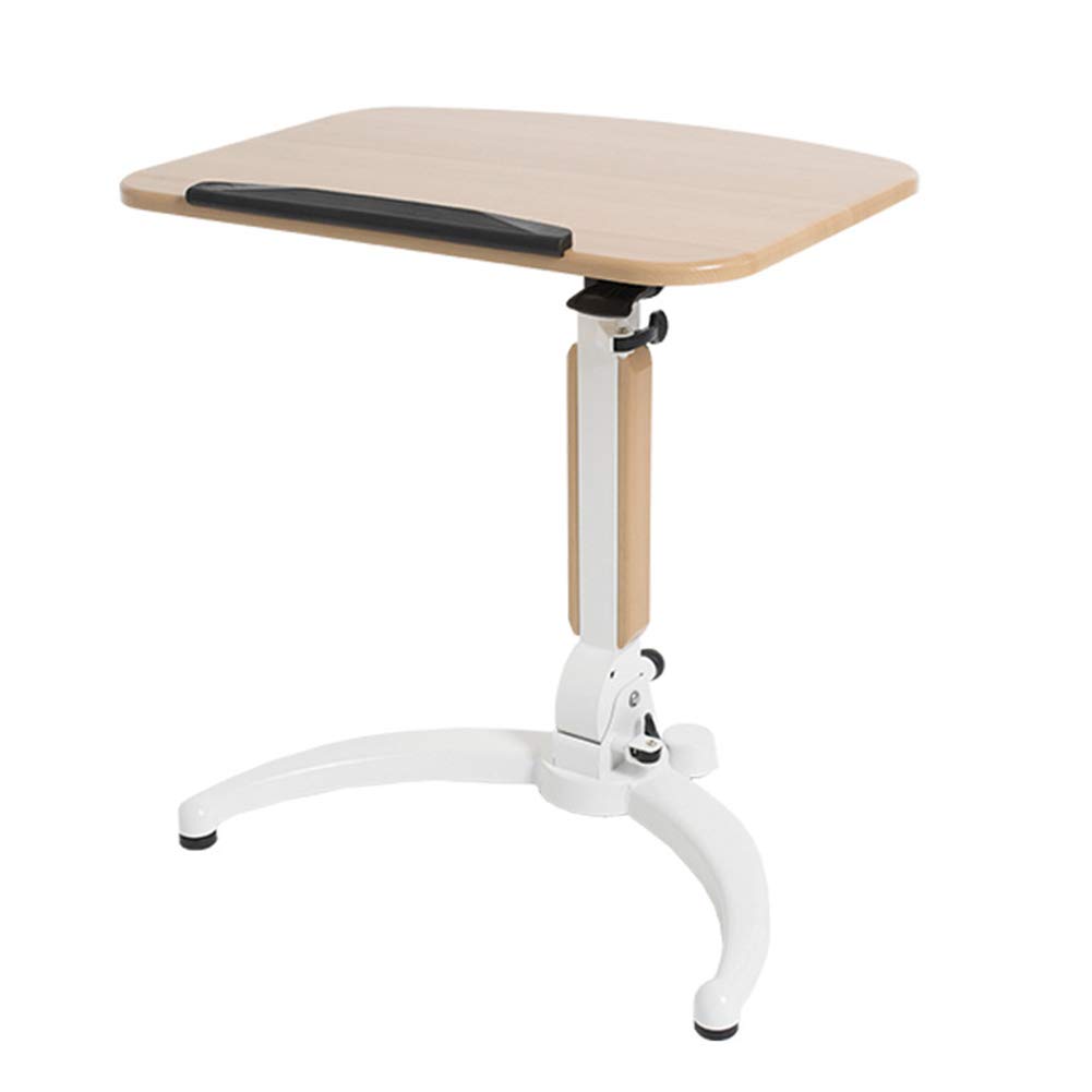 Wood Height Adjustable Overbed Table with Wheels Mobile Laptop Stand Desk Rolling Cart Sit to Stand Ergonomic SideTable