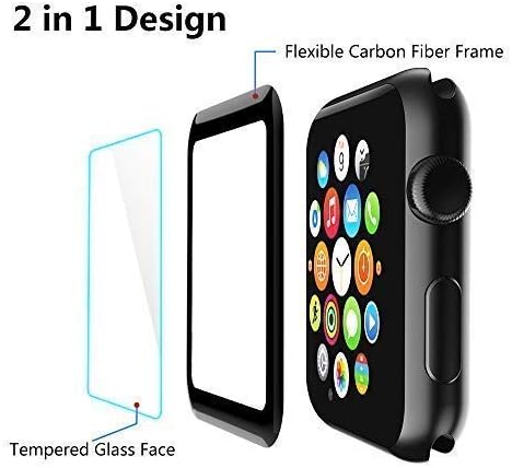 GeeRic Screen Protector Compatible with Apple Watch 42mm,(2Pack) Tempered Glass Screen Protector [Carbon Fiber Frame Edge][42mm, Black Frame]