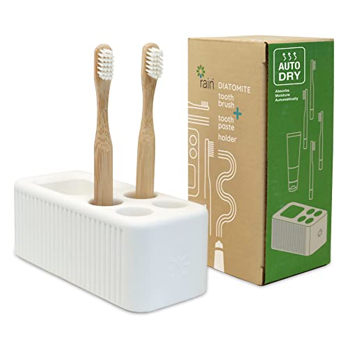 Rain Natural White Toothbrush and Toothpaste Holder - Organic Diatomite Caddy Cup Holders Stand for Bathrooms, Makeup Brushes Storage Container, Electric Tooth Brush, Ceramic Porcelain Marble Texture Rain Natural White Toothbrush and Toothpaste Holder - Organic Diatomite Caddy Cup Holders Stand for Bathrooms, Makeup Brushes Storage Container, Electric Tooth Brush, Ceramic Porcelain Marble Texture
