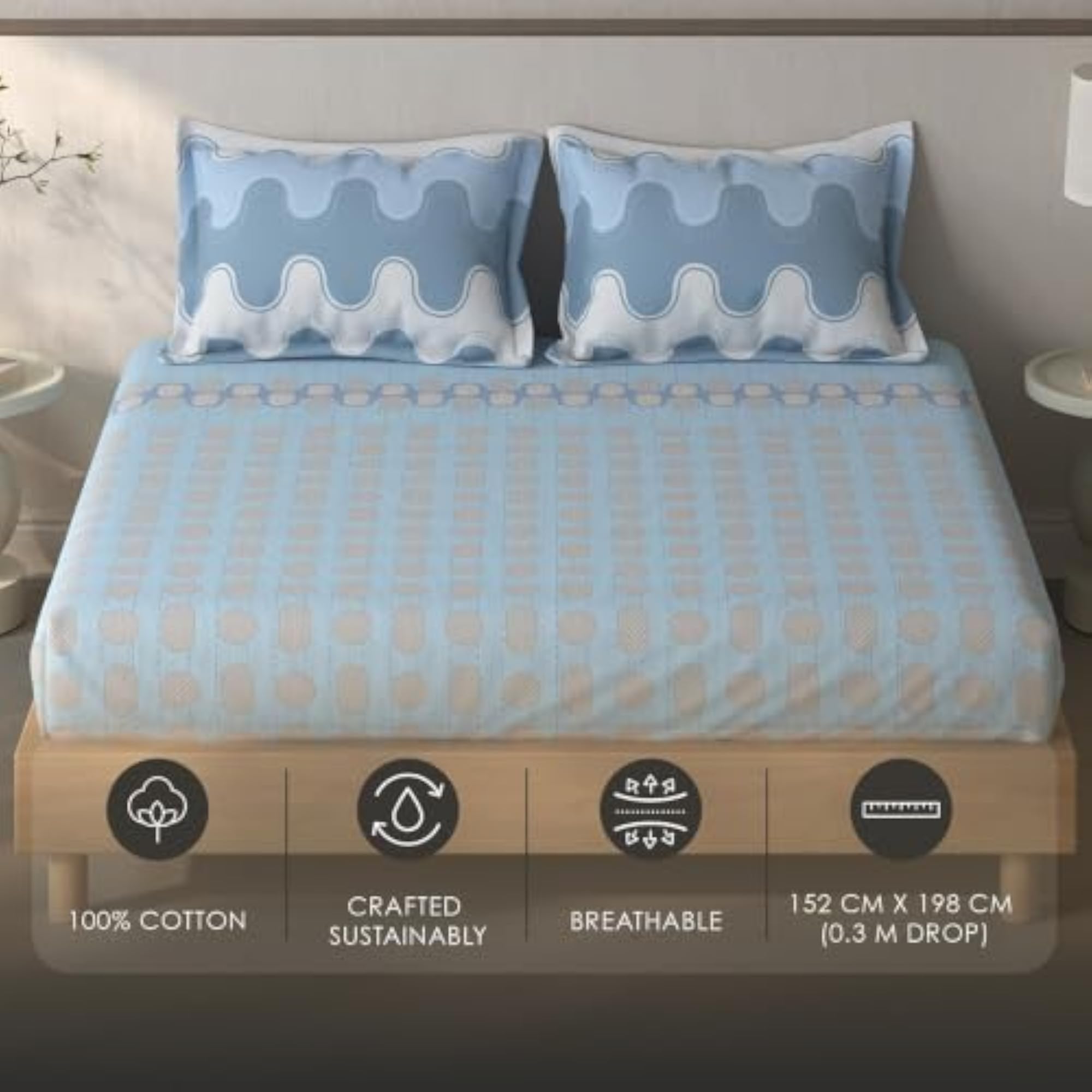 Fiora Geometric Queen Fitted Sheet with 2 Pillow Covers