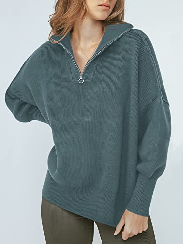 Image of ANRABESS Womens Oversized Quarter Zip Pullover Sweaters | Fall Fashion Outfits, Long Sleeve Slit Side, Baggy Loose Fit, 1 /4 Zip Lapel Collared, Ribbed Knit Soft Warm Winter Clothing