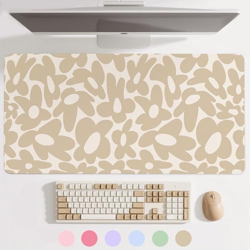 Pecfamly Cute Aesthetic Beige Computer Desk Keyboard Pad Mat Beige for Keyboard and Mouse, Large Mouse Pad Keyboard Mats for Desk (31.5" x 15.8")