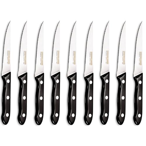 BERIZZA Juego de 9 Cuchillos de Carne de Mesa con Mango Negro, Hoja de Acero Inoxidable, Diseño Elegante, Cuchillo Bistec, Chuletero, Cuchillo Barbacoa, apto para lavavajillas.