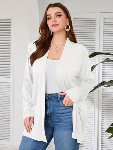 Image of AusLook Women's Plus Size Lightweight Open Front Cardigan 3 /4 Sleeve Cover Ups Shrugs Shawls and Wraps Kimono Jacket Coat