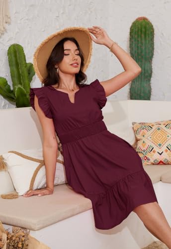 Image of Jayscreate Women's Ruffle Sleeve Layered Dress Pockets Elastic Waist 2025 V Neck Above Knee Summer Casual Cute Dress