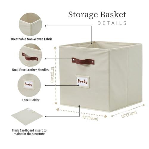 Image of DECOMOMO Storage Cube | 13x13x13 Fabric Storage Cubes with Label Holders, 6pcs Beige