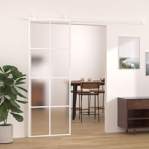 Homgoday Puerta Corredera de Vidrio Esmirilado Blanco 76x205cm - Diseño Elegante y Espacio Ahorrador