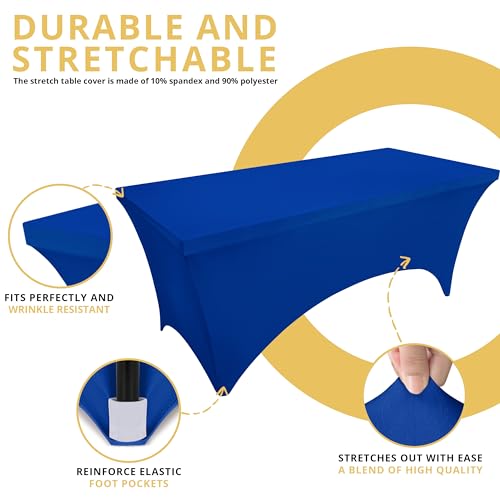 image for Utopia Kitchen Spandex Tablecloth 2 Pack [8FT, Royal Blue] Tight, Fitt
