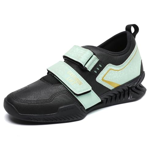 Weightlifting Shoes - High Stability Squat Shoes for Men Women with Non-Slip Rubber Sole, Wide Toe Box & Heel Support for Lifting Powerlifting, Gym, Black/Green