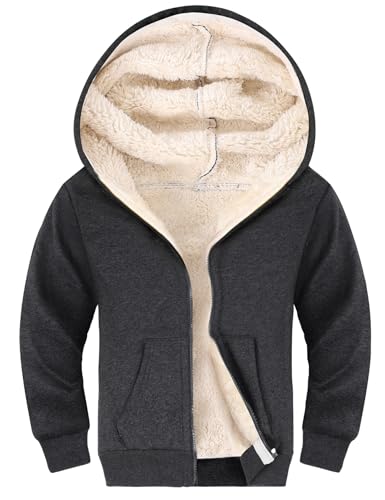 Image of Gihuo Unisex Boy's Girls Winter Warm Sherpa Lined Zip Up Sweatshirt Fleece Jacket Kid's Hoodie Outerwear