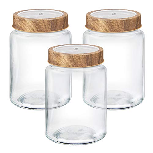 Image of Treo By Milton Woody Radius Storage Glass Jar, Set of 3, 700 ml Each, Transparent Dishwasher Safe | Storage Jar | Kitchen Organizer | Candies