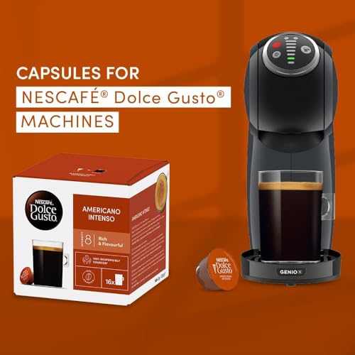 Image of NESCAFE Dolce Gusto Americano Intenso Coffee Capsules - 16 Pods (160g) Box - Premium Arabica Roast & Ground Coffee, Powerful & Full-Bodied Flavor, Intensity 8, Compatible with Dolce Gusto Machines, By Cougar - (IMPORTED-UK)