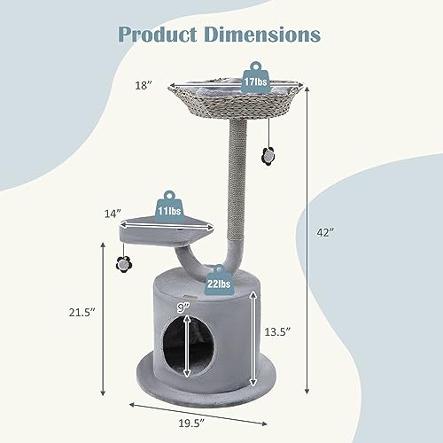 Torre para gatos de interior de 42 pulgadas con estructura metálica miniatura 4