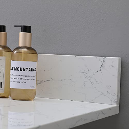 43 Inch Marble Vanity Top With Sink, Engineered Stone Vanity Sink Top With Undermount Ceramic Sink & Backsplash, Three Holes Countertops For Bathroom (Lightning White) #TOP7