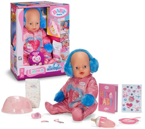BABY born Emma Puppe Interaktiv im Winteroverall, 43 cm, 10 Funktionen, mit Stillzubehör, Töpfchen und Windeln, 3+