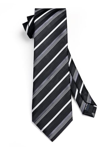 Image of HISDERN Mens Striped Ties Classic Silk Woven Tie and Pocket Square Set Formal Business Necktie Handkerchief for Wedding