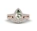 Elegant Moss Agate Ring Set, Vintage Unique Halo Engagement Ring with Curved Wedding Band for Women, Green Gemstone 9K Rose Gold Bridal Ring
