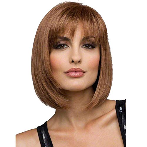 HAIRCUBE Straight Bob Wig 14 Inch Wigs for White Women Shoulder-Length Human Hair Wigs for Women(30)