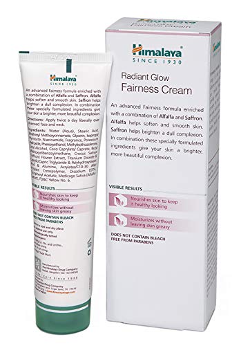 Himalaya Radiant Glow Fairness Cream For Dark Spots, Eye Bags And Under Eye Circles, Free From Parabens And Bleach, Moisturizing And Brightening Cream With Saffron And Alfalfa, 3.52 Oz (100 G) #TOP1