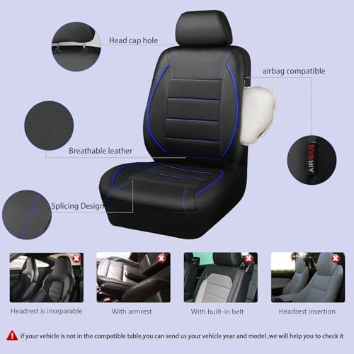 Image of CAR PASS Universal FIT Piping Leather Car Seat Cover, for suvs,Van,Trucks,Airbag Compatible,Inside Zipper Design and Reserved Opening Holes (Full Set, Black and Blue)