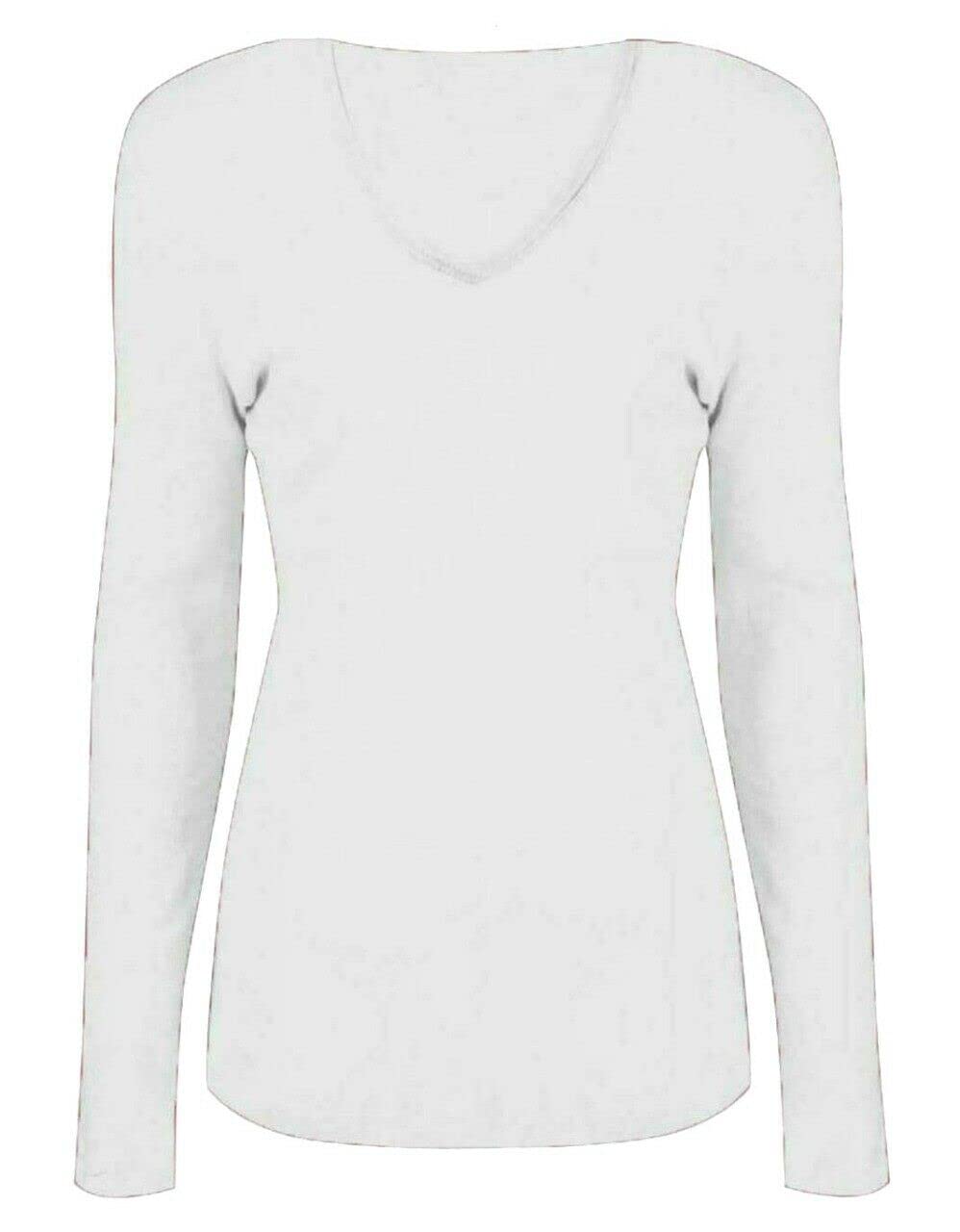 Wearall Women's White New V Neck Stretch Long Sleeve Top 8/10