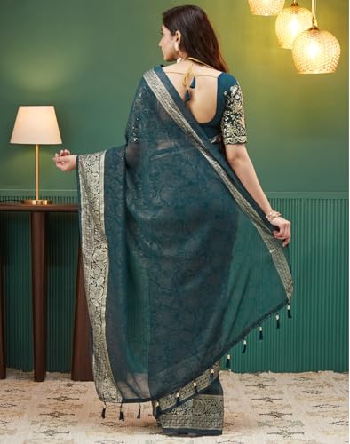 Image of SIRIL Women's Georgette Foil Printed Saree with Unstitched Blouse Piece