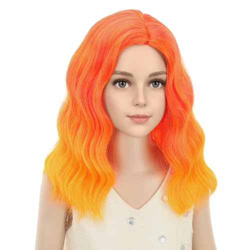 Image of PATTNIUM Flame Fire Wig Short Ombre Orange Wig for Women Cosplay Halloween Party Costume Synthetic Wigs