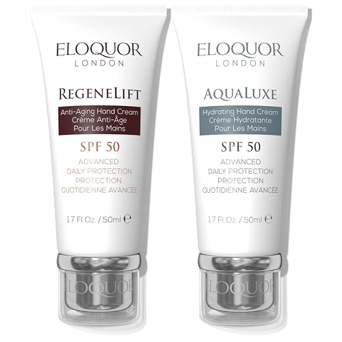 Image of Eloquor London Hand Care Collection Deluxe Duo Regenelift & AquaLuxe SPF 50 Hand Cream Gift Set of 2, 50ml