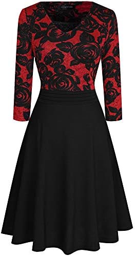 HOMEYEE Women's Chic V-Neck Lace Patchwork Flare Party Dress A062 (4,  Red+Black Fabric B): Buy Online at Best Price in UAE - Amazon.ae
