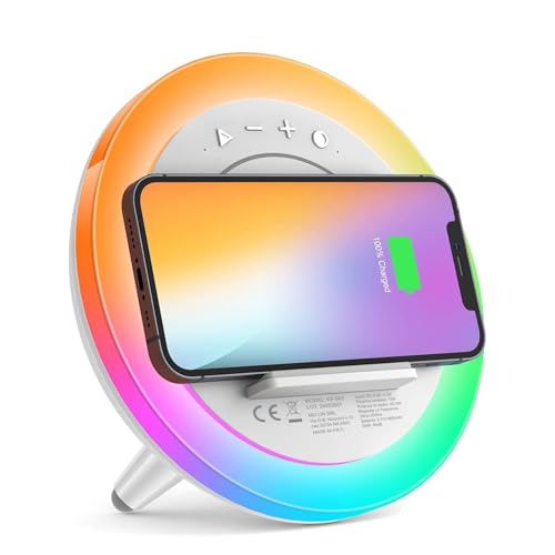 Mulin Intelligente Led Luce, Lampada Da Tavolo Da Letto,Dimmerabile Lampada D'Atmosfera Con Altoparlante Bluetooth Ricarica Senza Fili,8 Modalità D'Il