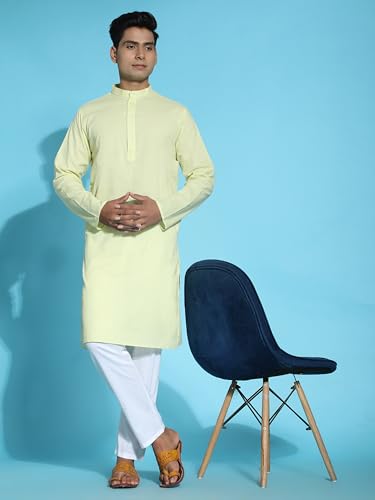 Image of Amazon Brand - Anarva Men's Cotton Solid Dress Long Kurta Regular Fit Casual