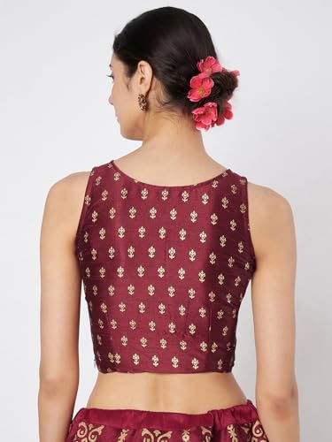 Image of studio rasa Women's Dupion Hand Block Printed Readymade Top for Festive Wedding Party
